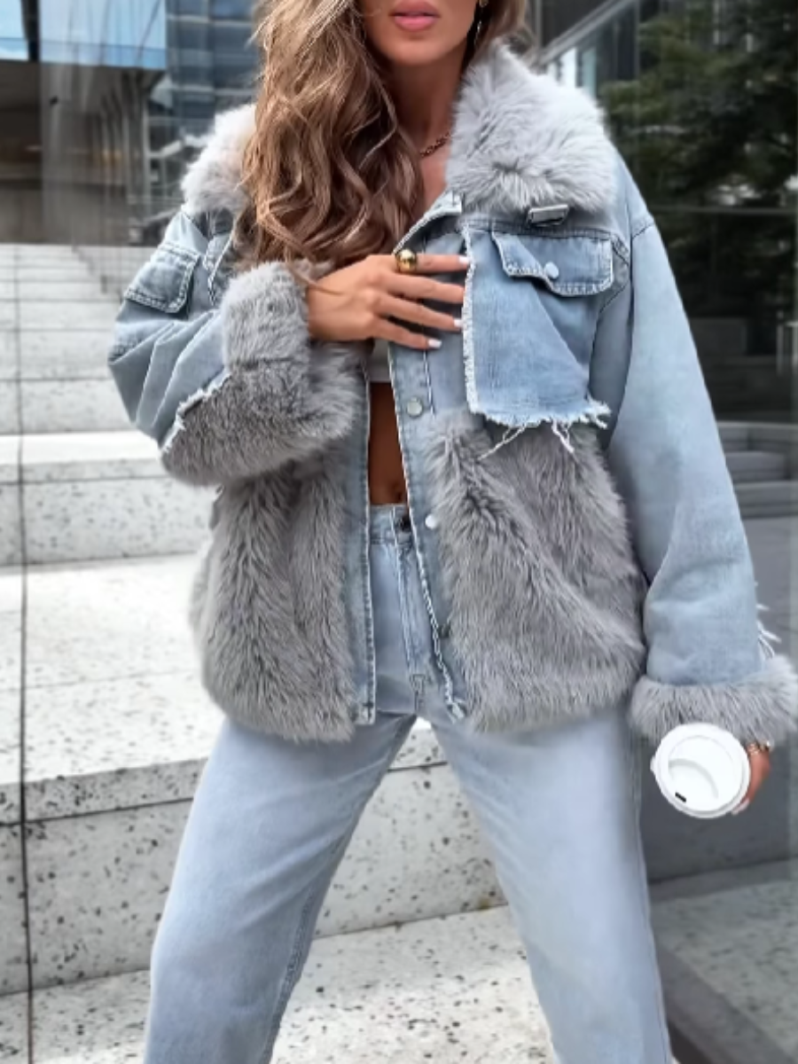 ⏰Last Day-Denim Patchwork Plush Jacket