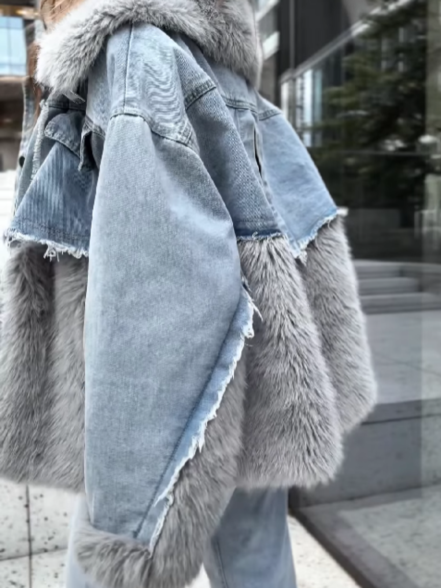 ⏰Last Day-Denim Patchwork Plush Jacket