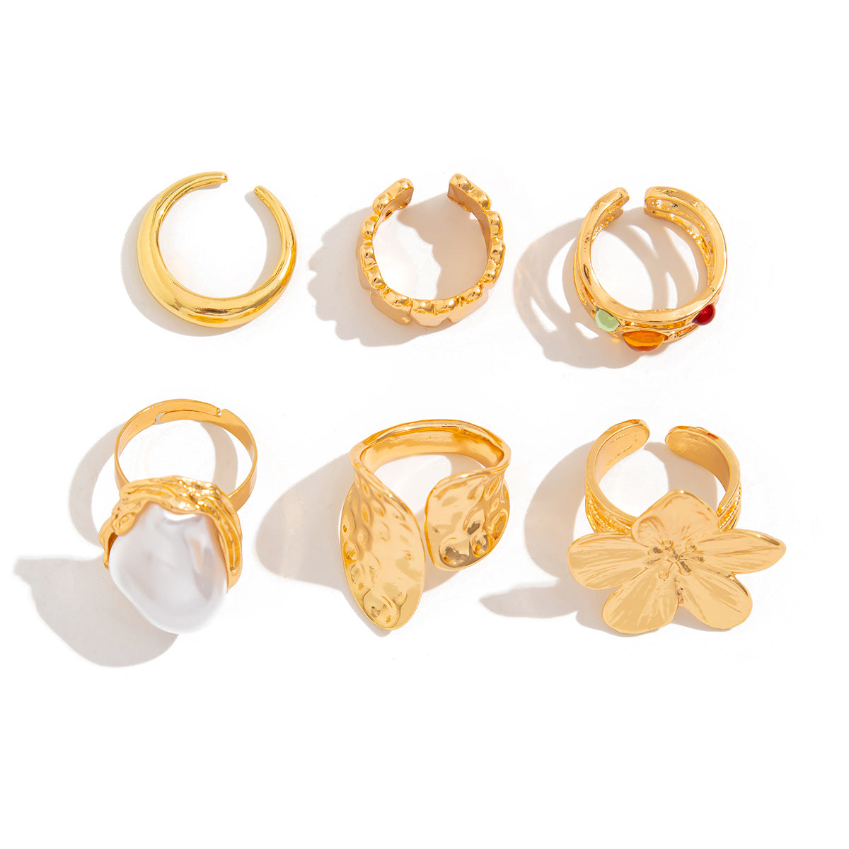 Liquid Lava Flower Open Ring Six-Piece Set