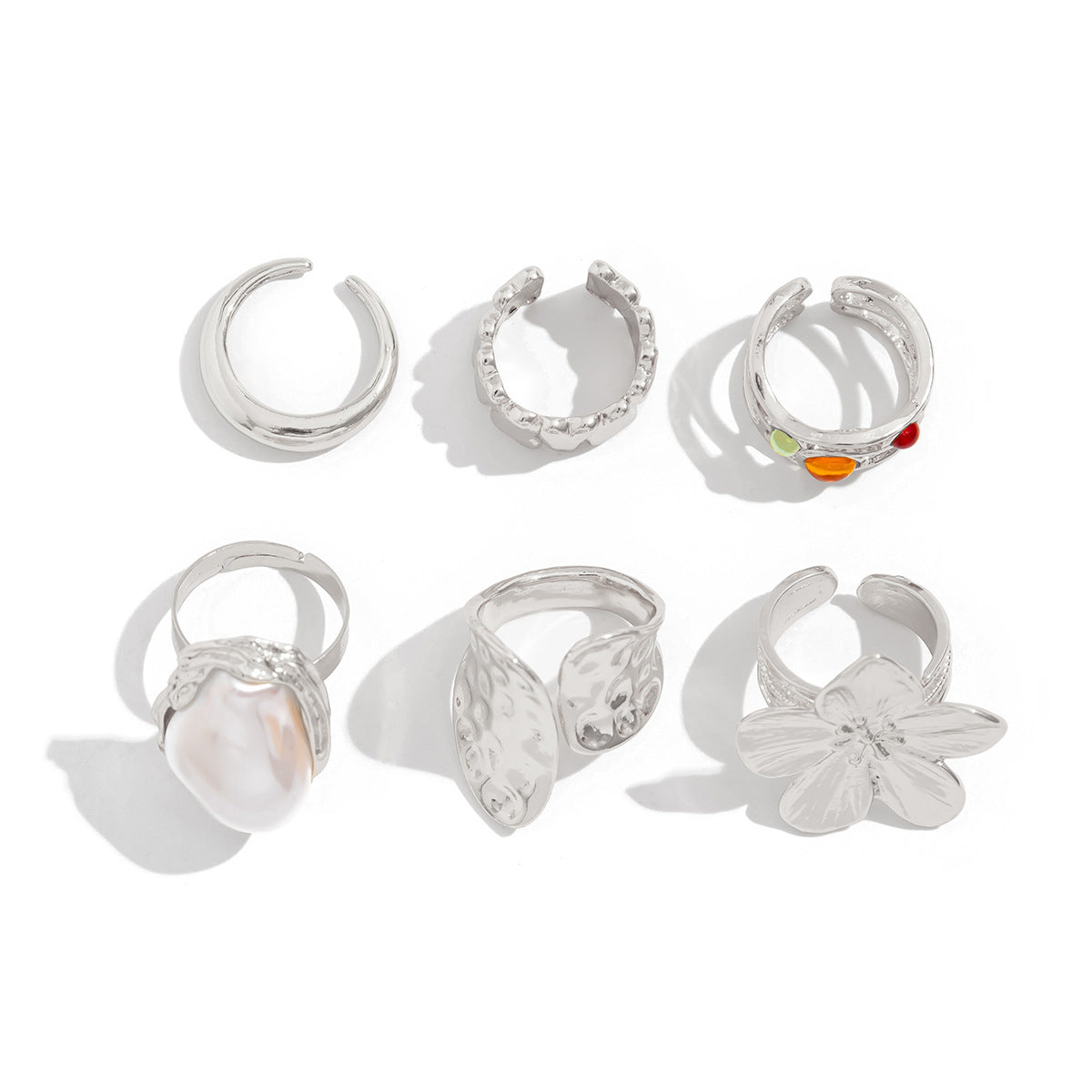 Liquid Lava Flower Open Ring Six-Piece Set
