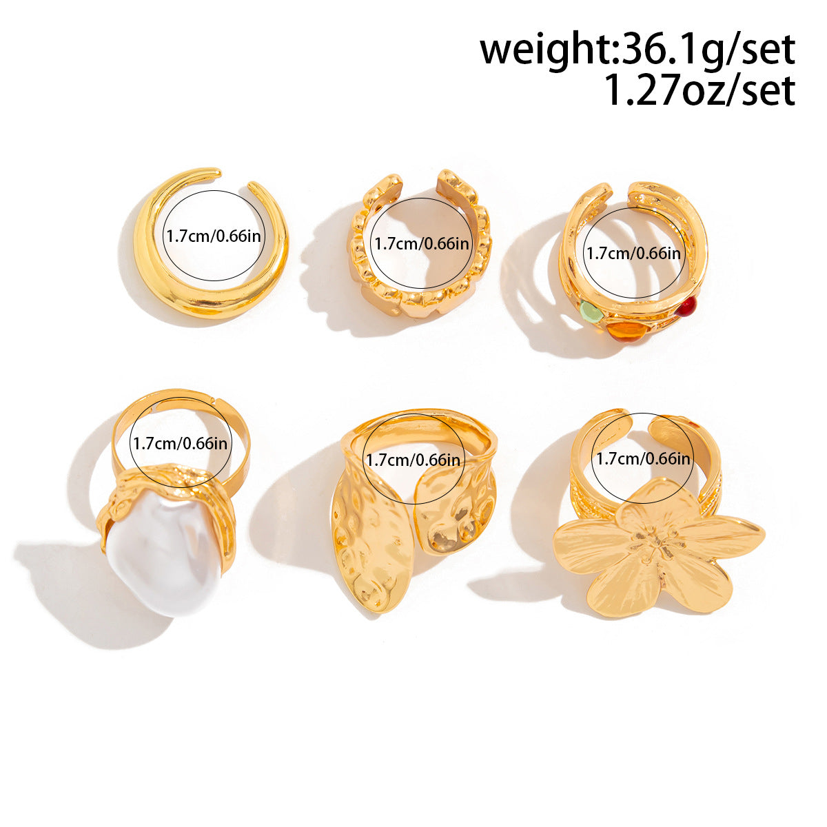 Liquid Lava Flower Open Ring Six-Piece Set