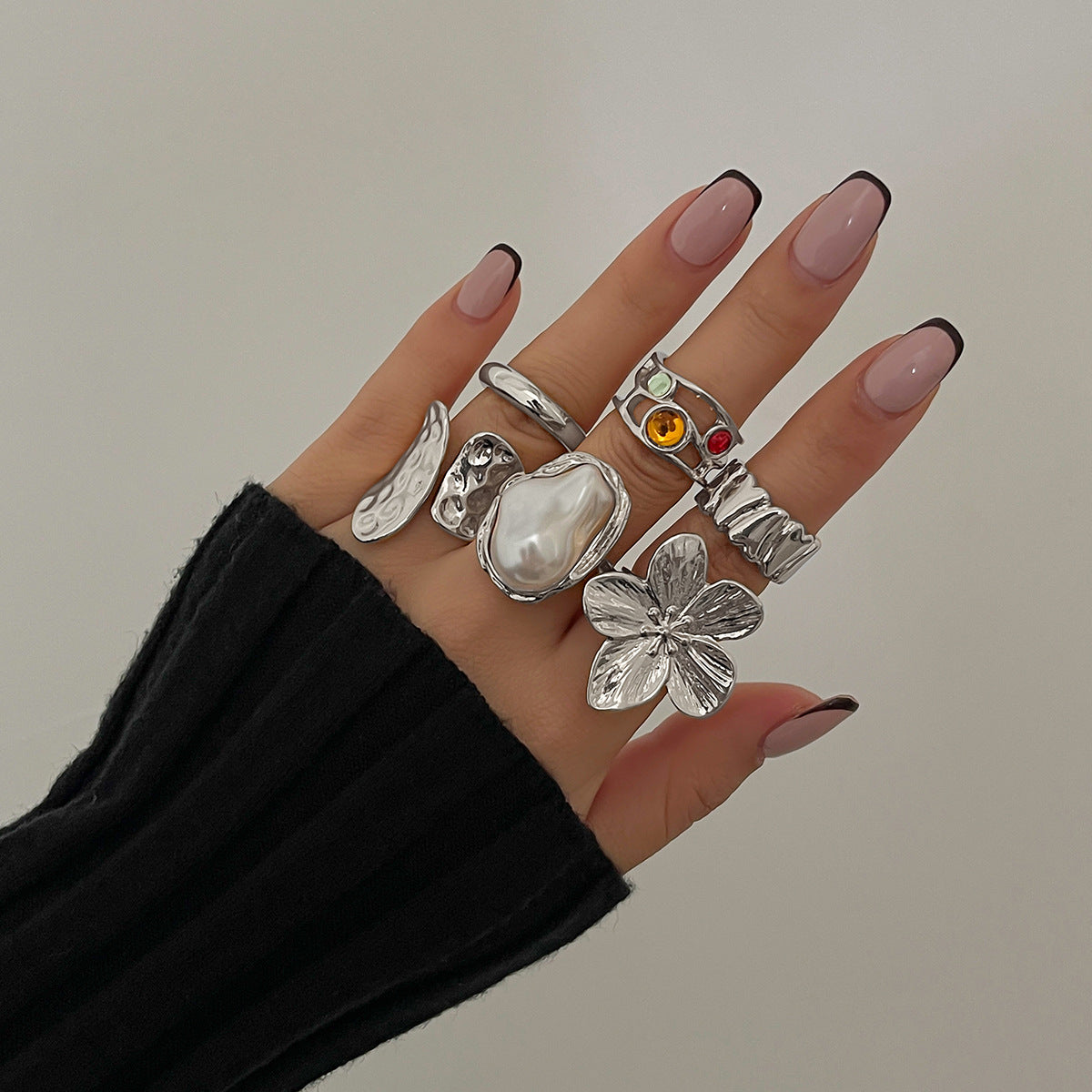 Liquid Lava Flower Open Ring Six-Piece Set