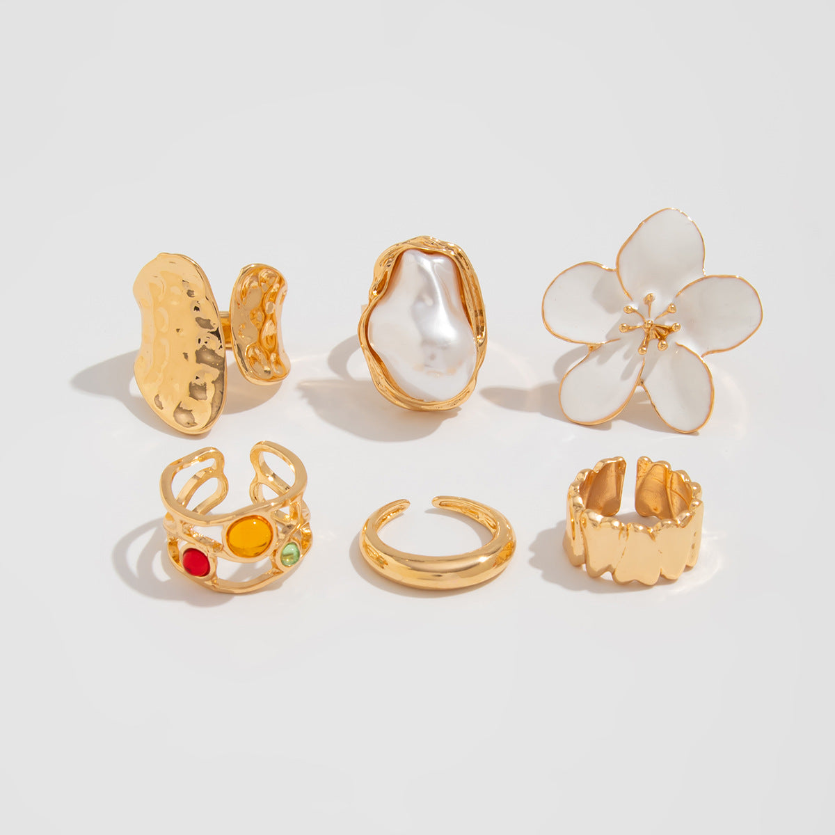 Liquid Lava Flower Open Ring Six-Piece Set