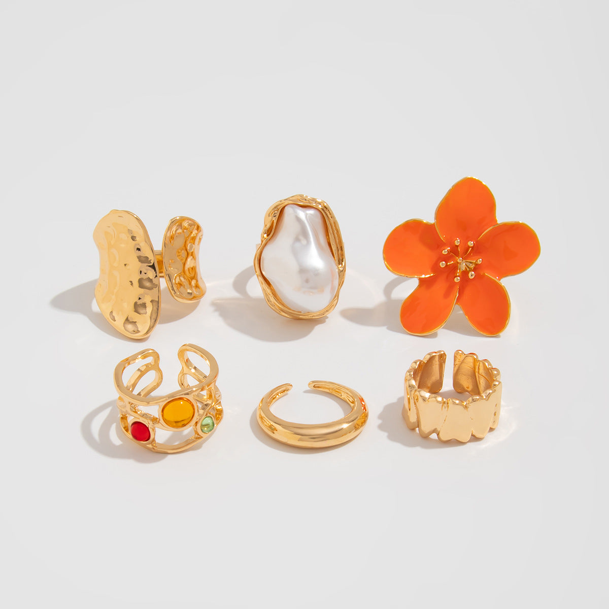 Liquid Lava Flower Open Ring Six-Piece Set