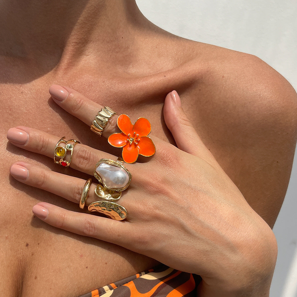 Liquid Lava Flower Open Ring Six-Piece Set