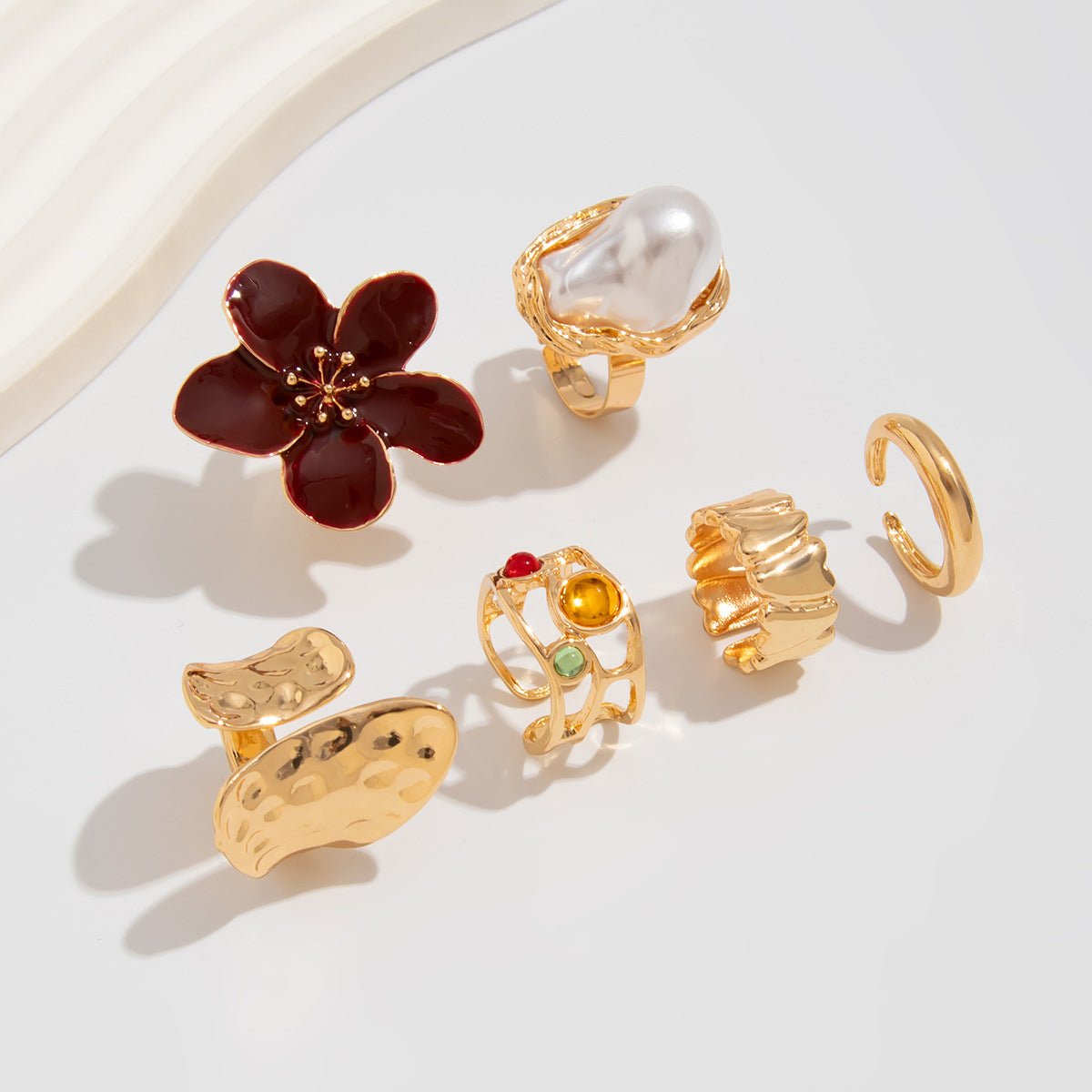 Liquid Lava Flower Open Ring Six-Piece Set