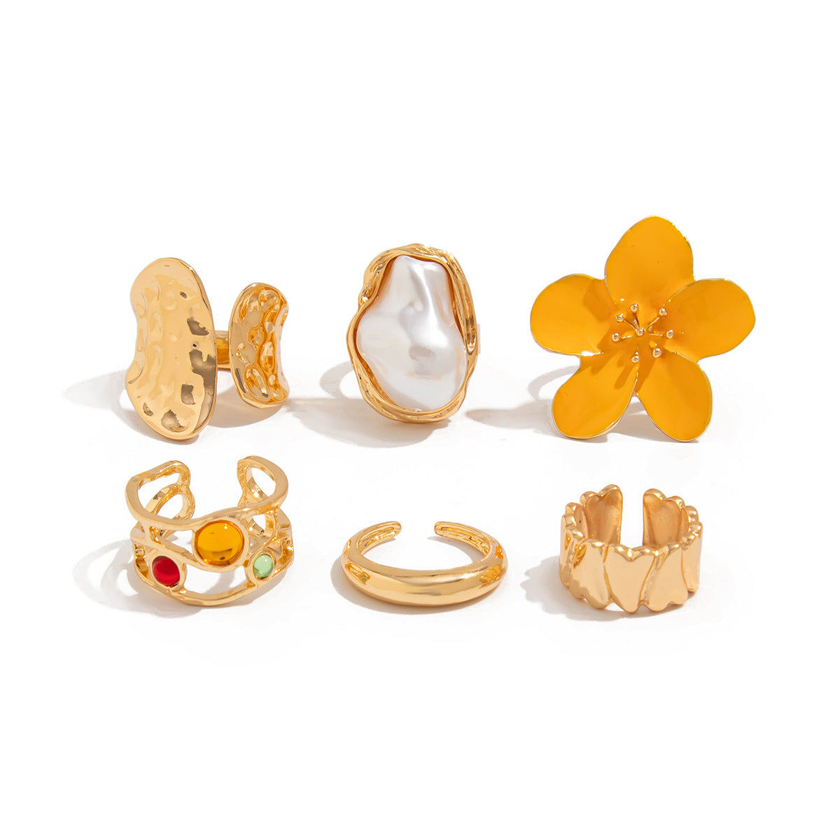 Liquid Lava Flower Open Ring Six-Piece Set