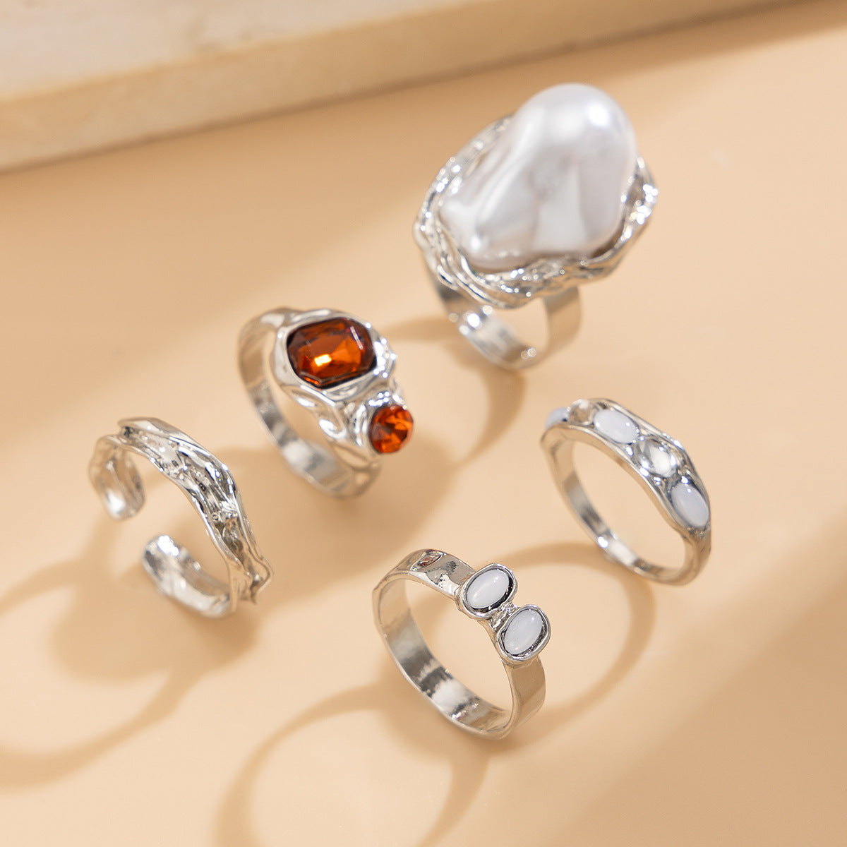 Baroque Imitation Pearl And Gemstone Rings