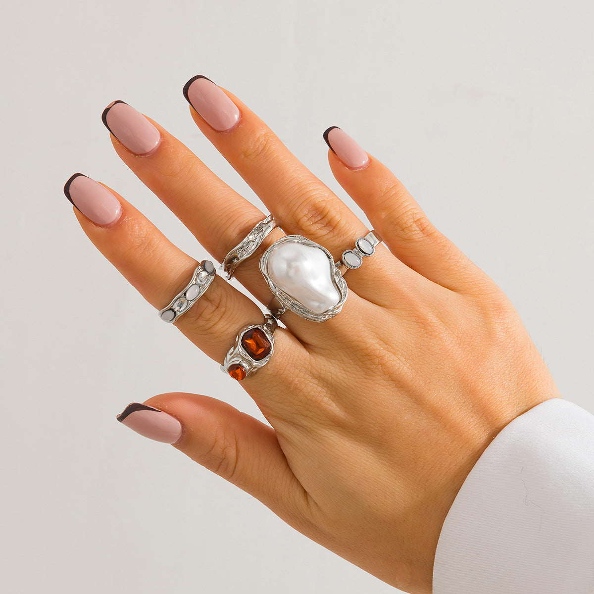 Baroque Imitation Pearl And Gemstone Rings
