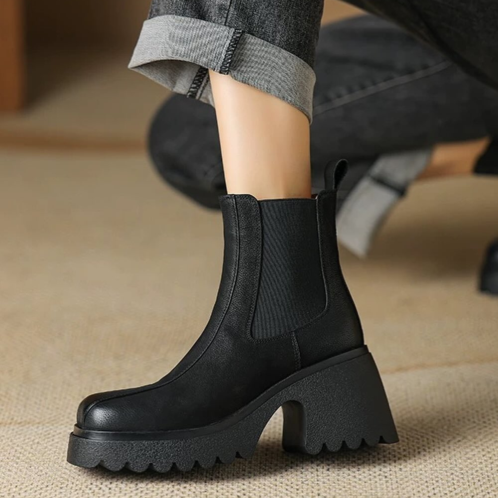 Women's Genuine Leather British Style Martin Boots
