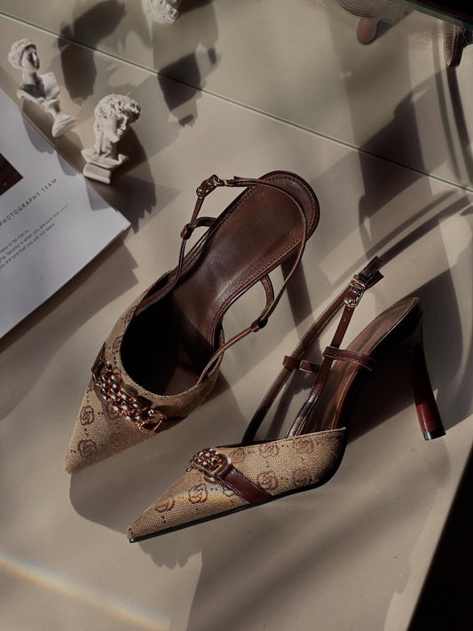 Camellia Golden Buckle High Heels