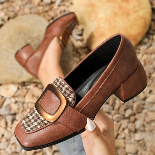 Ladies' High-heeled Shoes Square Toe Vintage Loafers Shoes