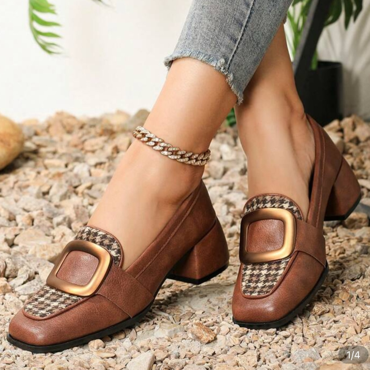 Ladies' High-heeled Shoes Square Toe Vintage Loafers Shoes
