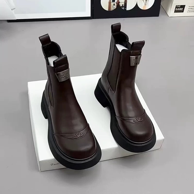 Women's Genuine Leather Chimney Boots