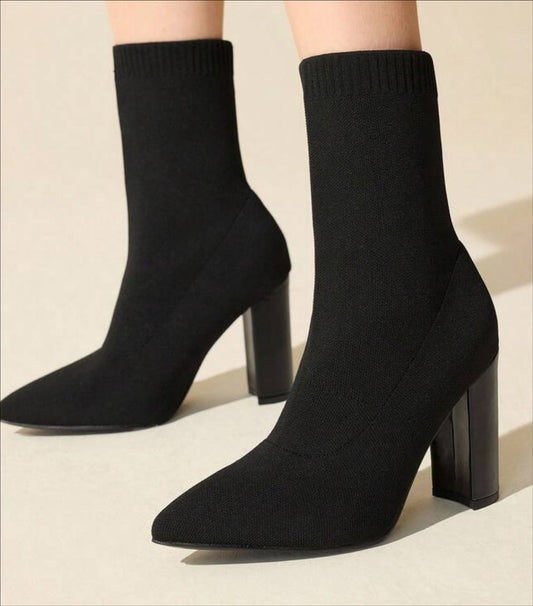 Knit Stretch Heeled Boots