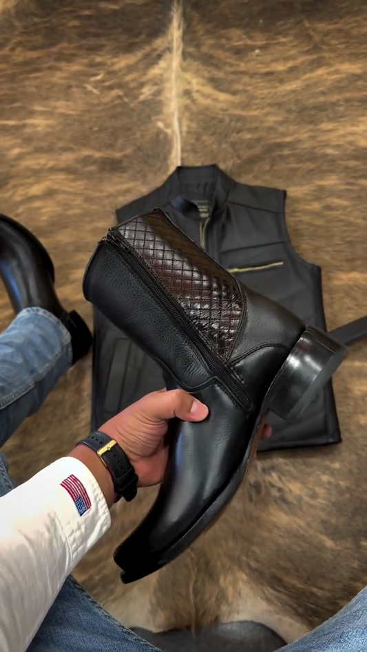 Zip Leather Western Boots