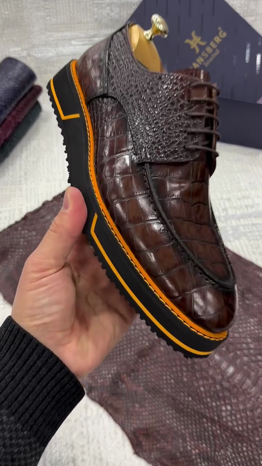 Crocodile Patterned Leather Oxford Brogues