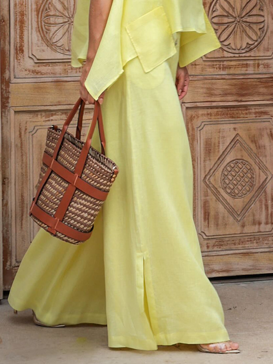 Shawl Collar Shirt & Wide Leg Pants