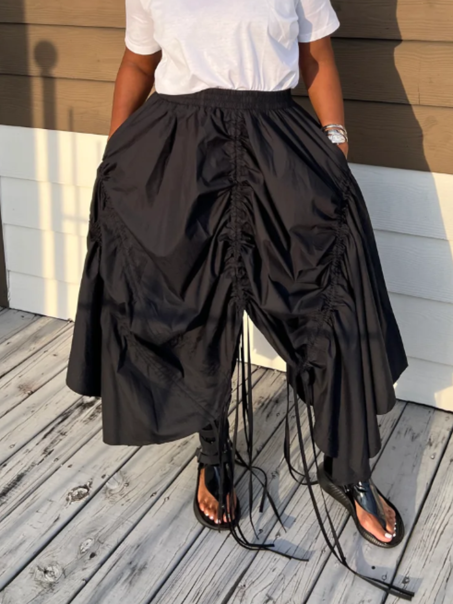 Asymmetric Drawstring Skirt