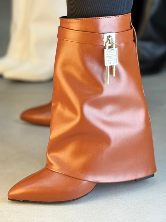 Solid Color Boots With Metal Buckle