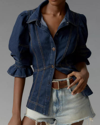 Puff Sleeve Denim Blouse
