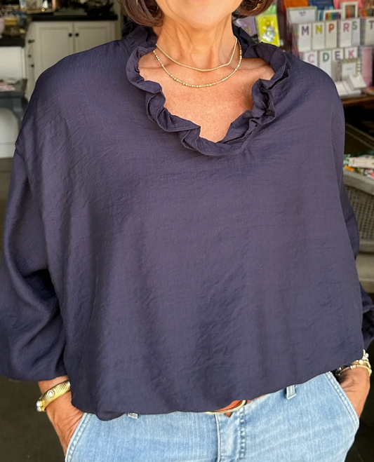 Ruffed Bubble Hem Blouse