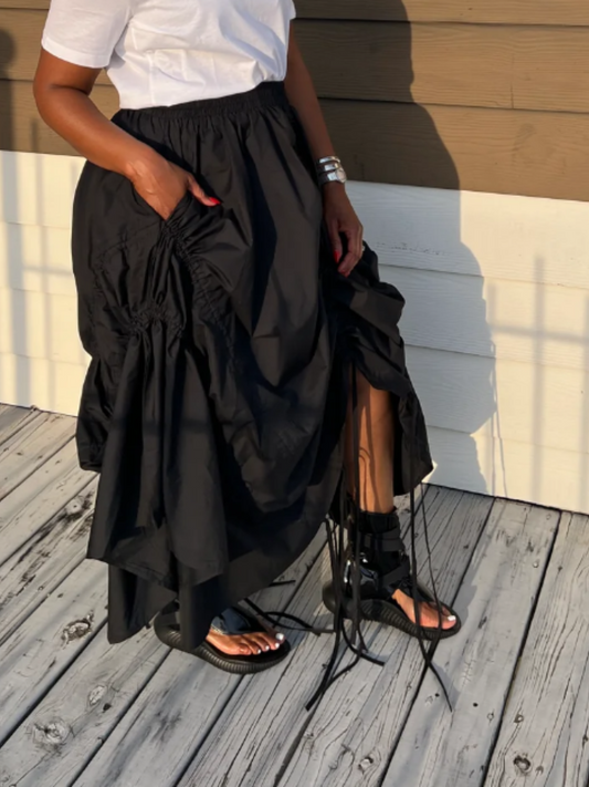 Asymmetric Drawstring Skirt