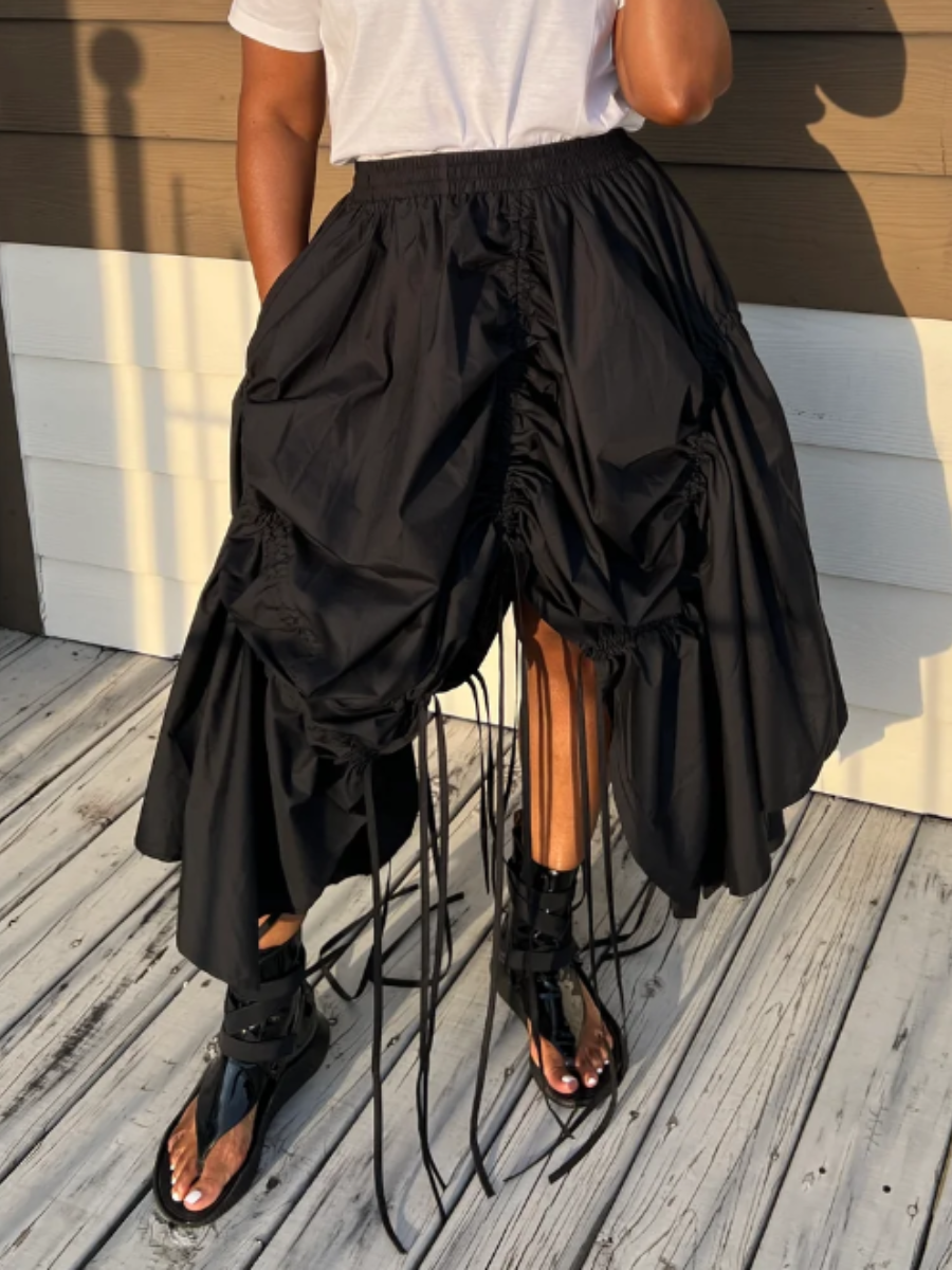 Asymmetric Drawstring Skirt