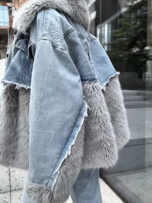 ⏰Last Day-Denim Patchwork Plush Jacket