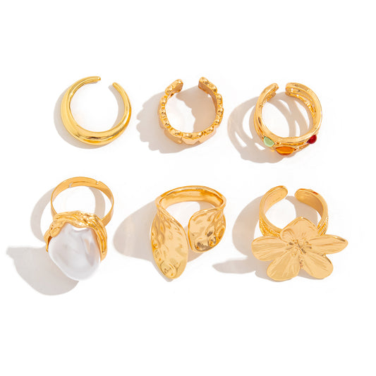 Liquid Lava Flower Open Ring Six-Piece Set