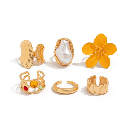 Liquid Lava Flower Open Ring Six-Piece Set