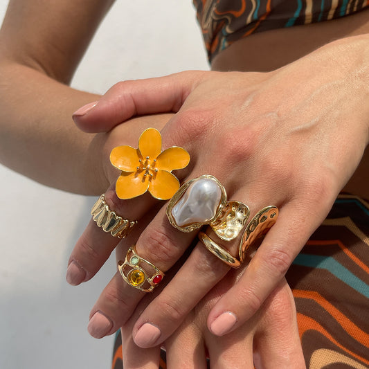 Liquid Lava Flower Open Ring Six-Piece Set