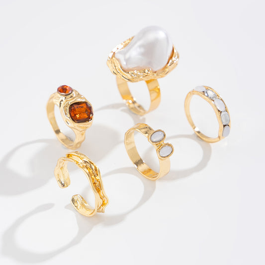 Baroque Imitation Pearl And Gemstone Rings