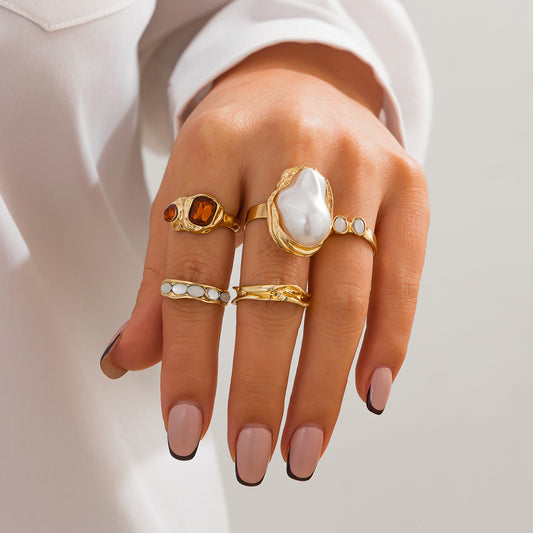 Baroque Imitation Pearl And Gemstone Rings