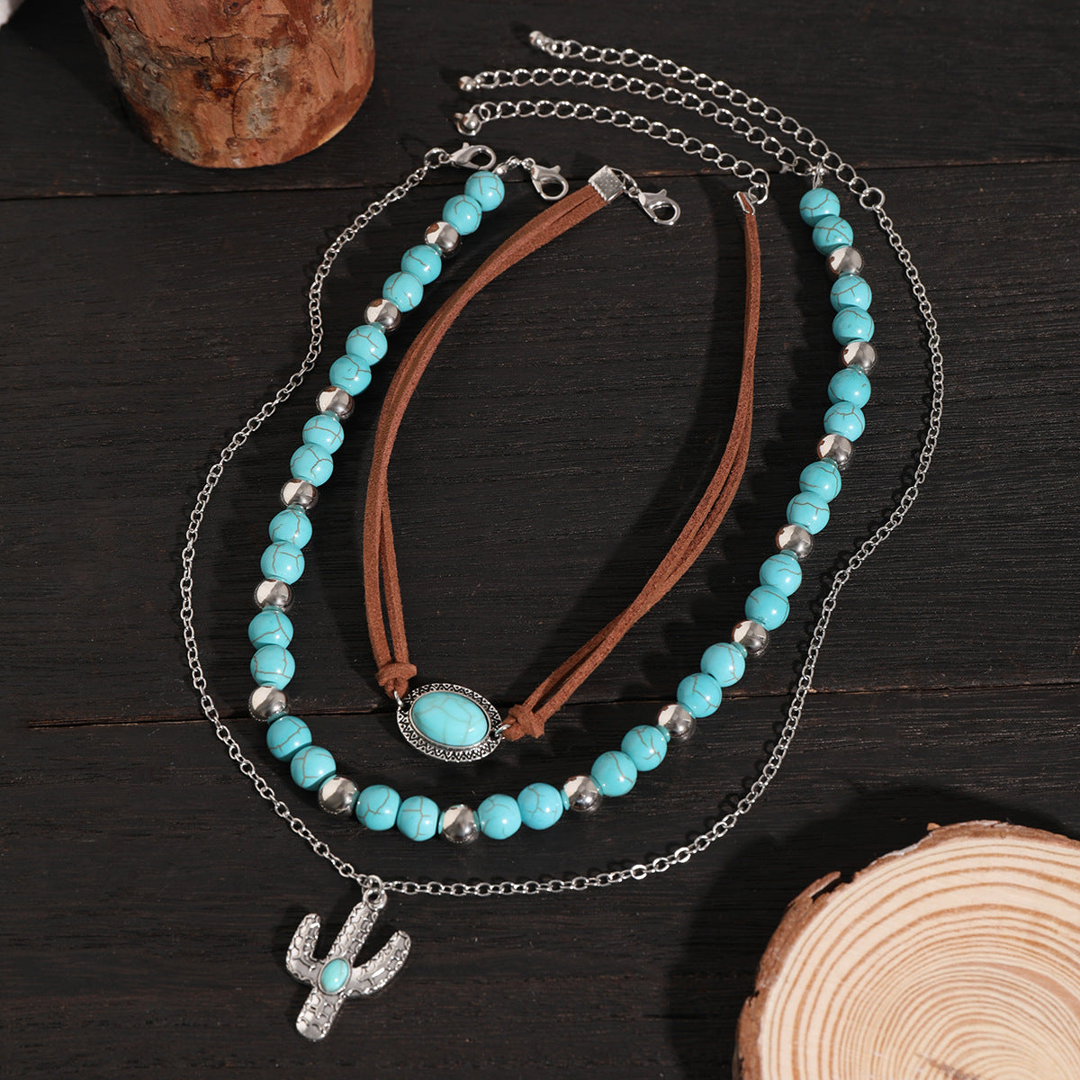 Turquoise Cactus Necklace Set