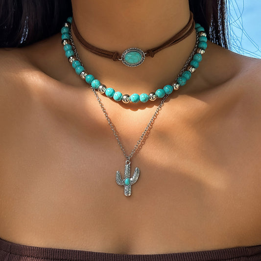 Turquoise Cactus Necklace Set