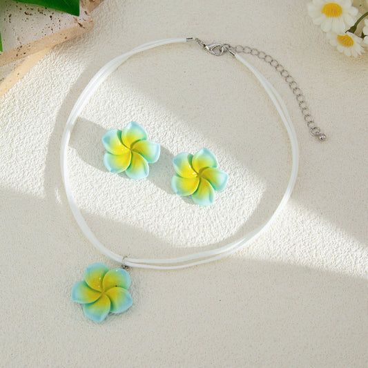 Gradient Flower Pendant Necklace Earrings Set