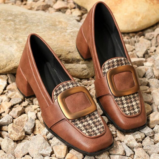 Ladies' High-heeled Shoes Square Toe Vintage Loafers Shoes