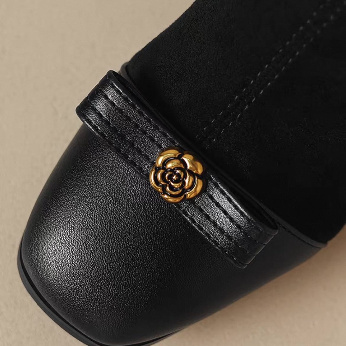 Suede Paneled High-heeled Boots