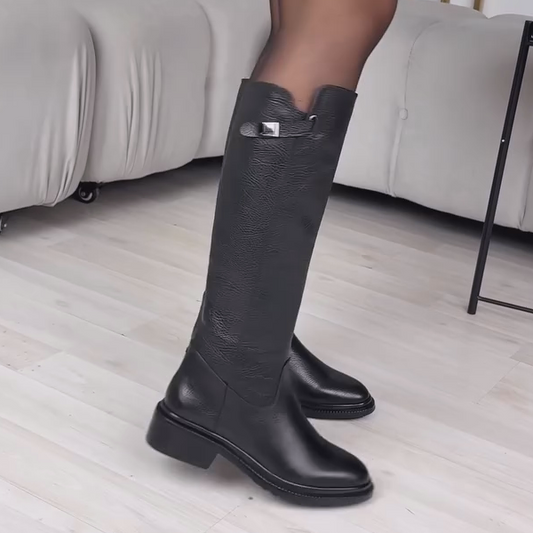 Women's Buckle & Side-Zip Knee-High Boots With Warm Lining