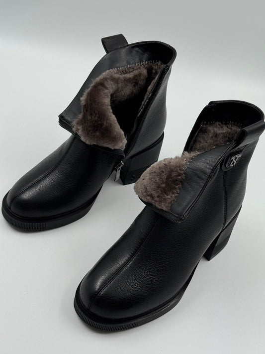 Fleece-Lined Soft-Sided Ankle Boots With Block Heel