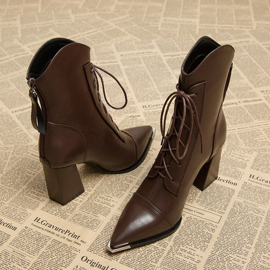 Retro Pointed-Toe Heeled Martin Boots