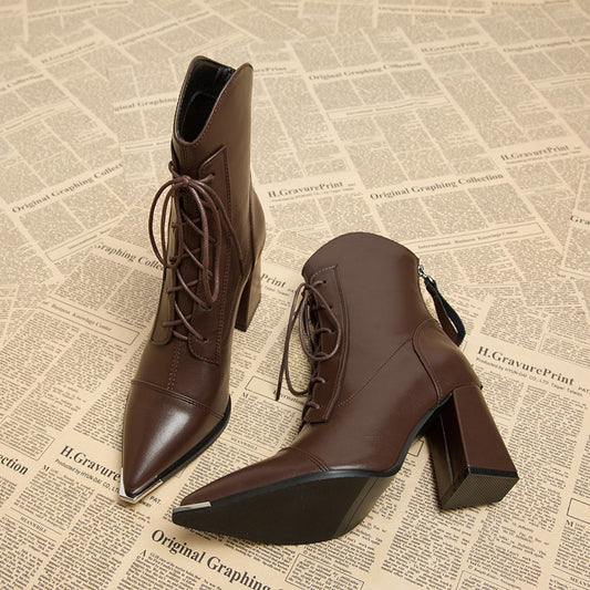 Retro Pointed-Toe Heeled Martin Boots