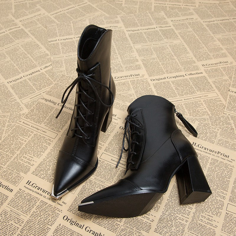 Retro Pointed-Toe Heeled Martin Boots