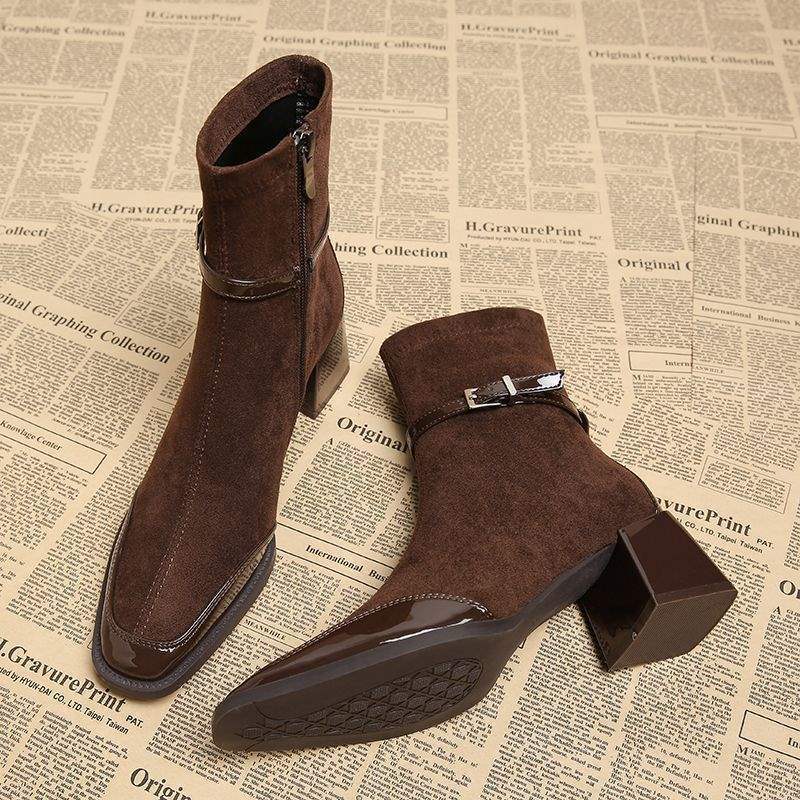 Suede Panel Square-Toe Boots