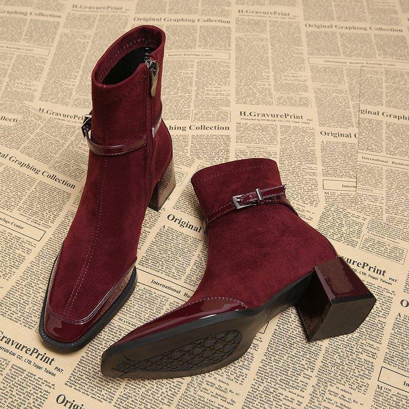 Suede Panel Square-Toe Boots