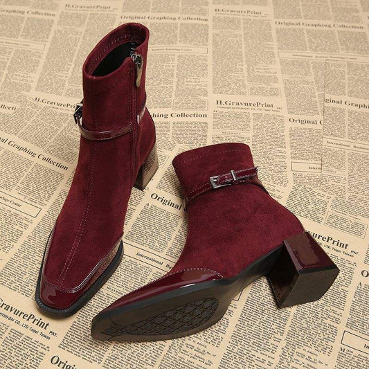 Suede Panel Square-Toe Boots