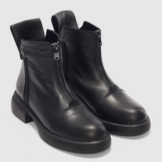 Genuine Leather Lace Detailed Side Zippered Women's Boots