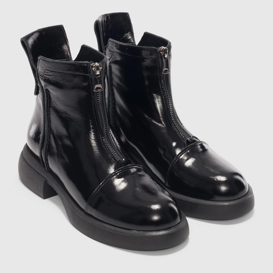 Genuine Leather Lace Detailed Side Zippered Women's Boots