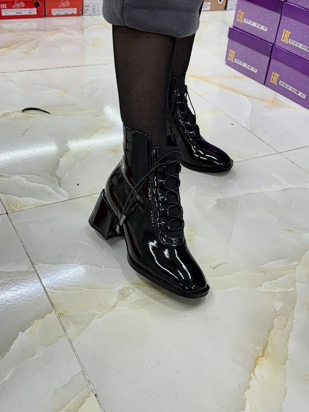 Fleece-Lined Leather Chunky Heel Boots